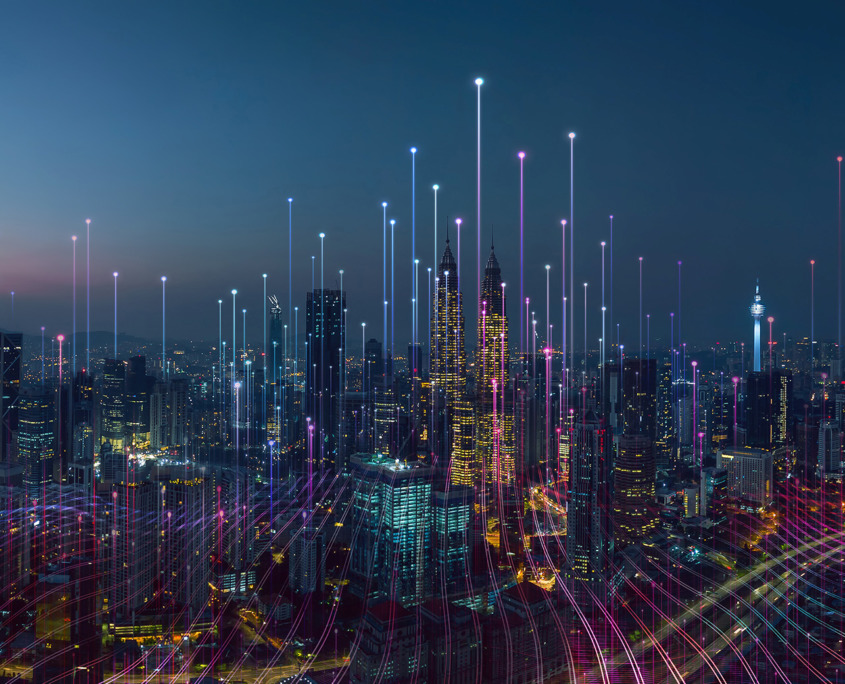 Smart city and abstract dot point connect with gradient line